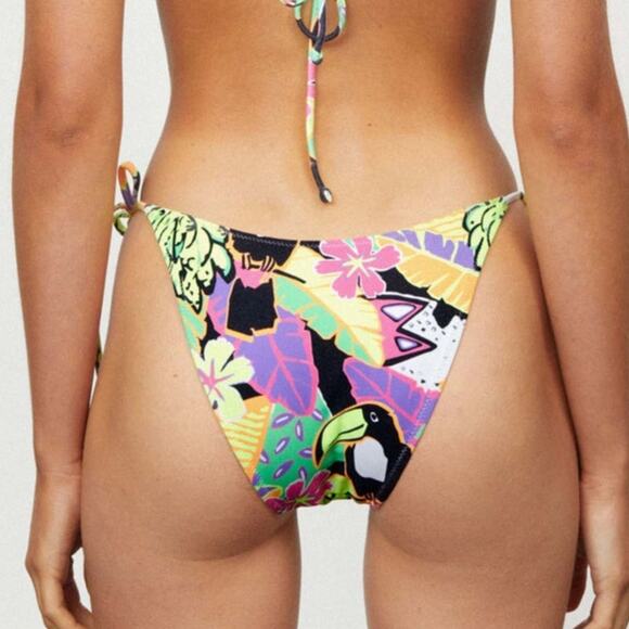 NEW Its Now Cool The 90s Tie Up String Bikini Bottom Pant Neon Biarritz Size 10 - Picture 2 of 10